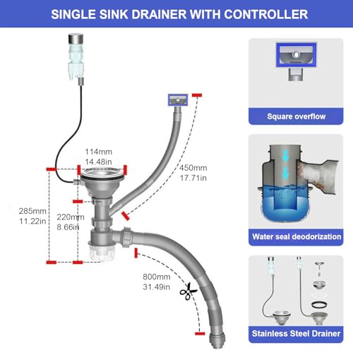 Kit de desagüe para fregadero con botón de control miniatura 6