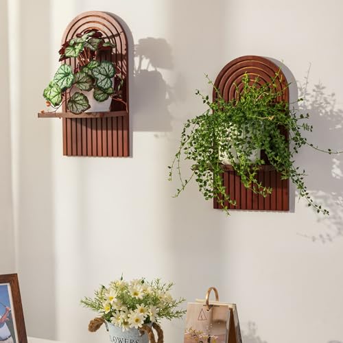 Walasis Mid Century Modern Decor: Walnut Boho Floating Shelves Set of 2