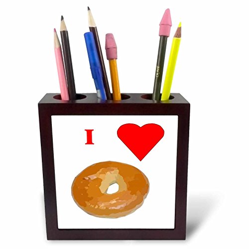 Pot à stylos plat en bois et faïence imprimée motif bagels