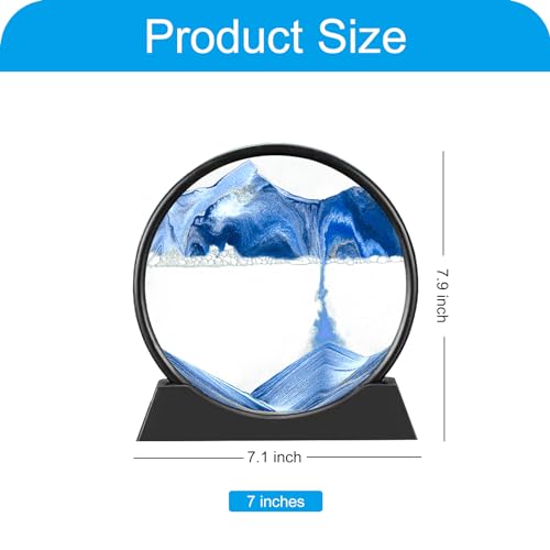 Image of Areycvk Liquid Motion Sand Art, Round Glass Moving Sand Art, Relaxing Desktop Home Office (7Inch-Blue)