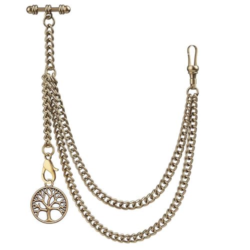 Chaîne de montre de poche Albert bronze et pendentif arbre de vie, un cadeau mémorable