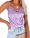 Ekouaer Women's Silk Satin Tank Tops 2025 V Neck Adjustable Spaghetti Strap Sleeveless Camisole Summer Basic Blouse Lilac