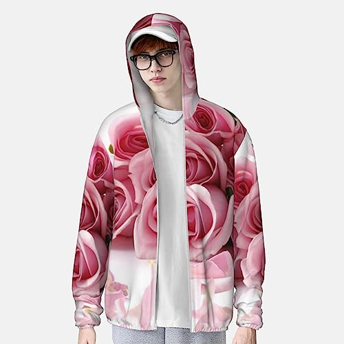 TOMPPY Jaqueta com capuz e proteção solar com estampa rosa rosa leve de manga comprida para caminhad