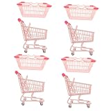 ULTECHNOVO 4 Juegos De Cesta De La Compra Cesta De Almacenamiento Muebles De Muñeca Carretilla De Juguete Muebles De Bebé Mini Carrito De Compras Cesta De Almacenamiento Rosa Mini Carrito