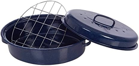 Premier Housewares Oval Self Basting Roaster Enamel, Carbon, Blue, 27 x 37 x 10 cm