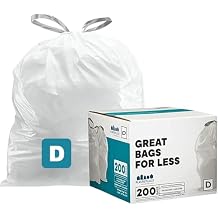 Plasticplace Trash Bags, Compatible with simplehuman Code D 200 Count White Drawstring Garbage Liners 5.3 Gallon / 20 Liter, 15.75" x 28"