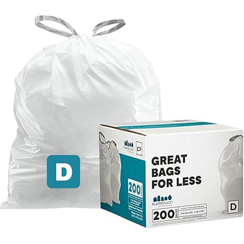 Plasticplace Trash Bags Compatible with simplehuman Code D (200 Count) White Drawstring Garbage Liners 5.3 Gallon / 20 Liter 15.75 x 28