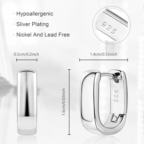 925 Sterling Silver Earrings Small Chunky Silver Earrings for Women Trendy Small Hoop Earrings Silver Hypoallergenic Earrings Small Thick Huggie Hoops Earrings