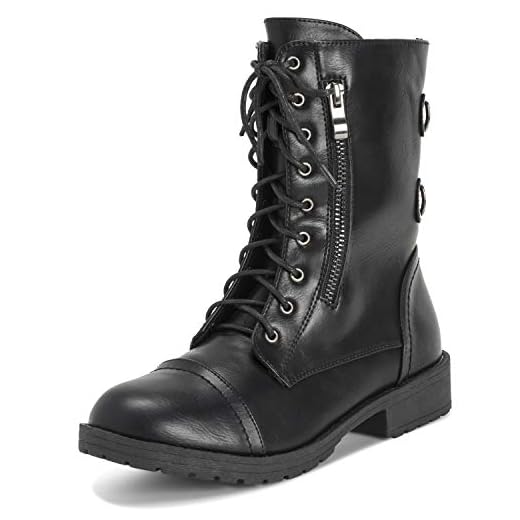 Mujer Outside Pocket Zip Combate Militar Moda Invierno Medio Becerro Botas - Negro - EU39/ UK6 - KL0354