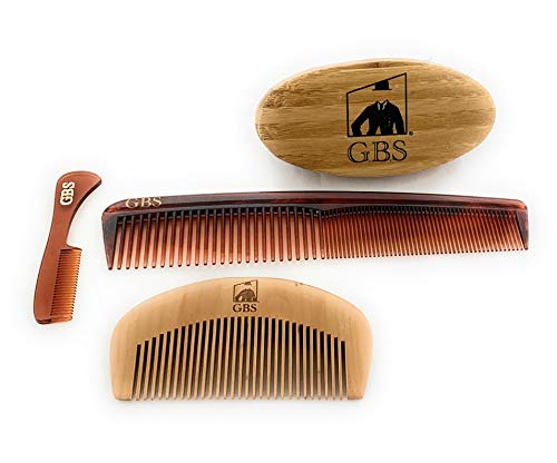 G.b.s Hair Grooming Set Pack Of 4 Combs Oval Beard Boar Bristle Brush, Bamboo All Fine Beard Comb, Tortoise Pocket Mustache Comb & Tortoise Men's Beard All Purpose Dressing Pairs #TOP1