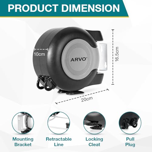 ARVO Wall Mounted Double Retractable Washing Line - 30m Clothes Line - Value Range Extendable Laundry Drying Line - 2 x 15m Cables for Indoor & Outdoor Use - Image 2