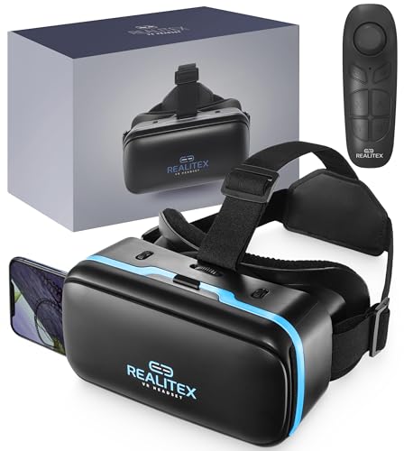 REALITEX 3D VR Headset for Kids + Android Remote - for iPhone & Android Phones | with 3D VR Videos & Apps Links | Virtual Reality Goggles Set for Beginners