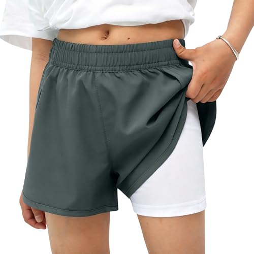Image of MEILONGER Girls Swim Shorts 2 in 1 Bathing Suits Kids Quick Dry Boardshort Bottoms Swimming Swimwear with Compression Liner