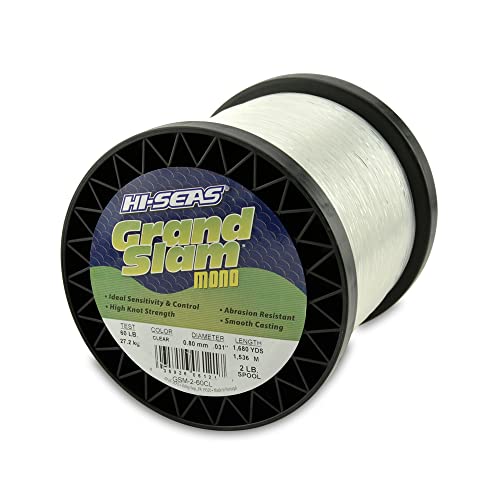 Hi-Seas Grand Slam Monofilament Line, 60 lb / 27.2 kg Test, .031 in / 0.80 mm Dia, Clear, 1680 yd / 1536 m