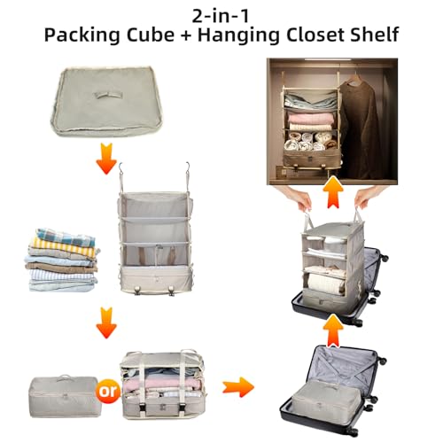 Bukere Hanging Packing Cube for Travel, Portable Shelves Organizer Bag for Luggage Suitcase, Travel Essentials, Compression Carry-On Closet Storage, X-Large Capacity2