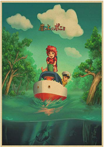 JYSHC Impression sur Toile Affiche Vintage Ponyo sur La Falaise (Ponyo) Miyazaki Affiche Décor À La Maison Mur Rétro Décoratif Mk110Yz 40X60Cm sans Cadre
