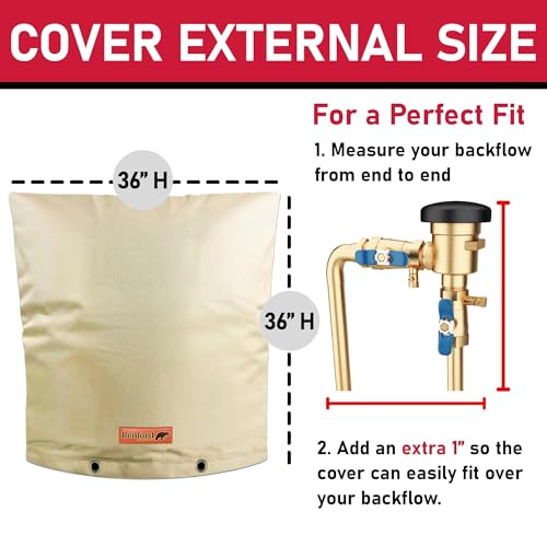 Image of Redford Supply Pro Outdoor Backflow Preventer Insulation Cover for Winter Pipe Freeze Protection - Multi-use Waterproof Pouch for Water Sprinkler Valve Box, Meter or Controller (36W x 36H, Beige)