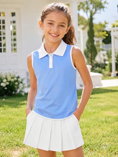 Image of Girls Golf Shirt Sleeveless Polo Collared Quick Dry Tennis Tank Top Outfit
