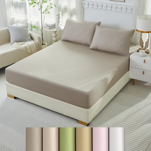 Taupe Queen Fitted Sheet Only with 2 Pillowcases, 100% Organic Eg...