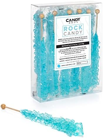 Light Blue Rock Candy Crystal Sticks - Cotton Candy Flavored - 12 Indiv. Wrapped