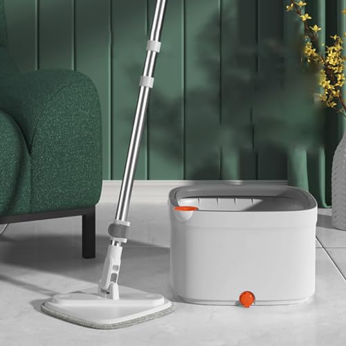 Split Mop and Bucket Set, Spin Mop and Bucket with 6 Spinning Mop Heads, Wet and Dry Microfiber Flat Mop, 360° Swivel Mop Head for Use on All Surfaces
