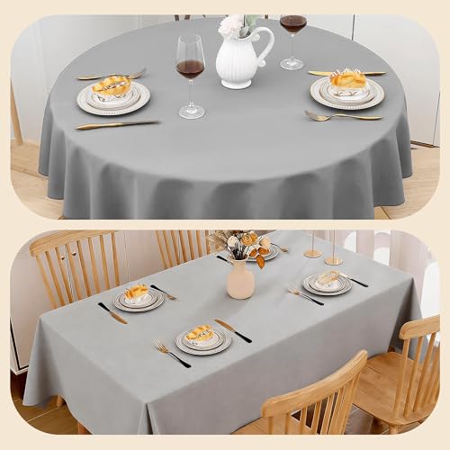 Nappe de table 85x150 cm polyester lavable gris clair pour cuisine et repas - 3