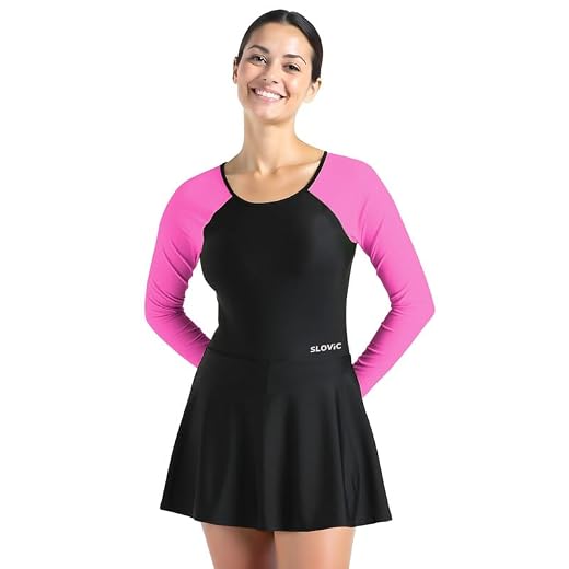 SLOVIC Swimming Suit for Women [Large] | One Piece Bodysuite for Women | Beachwear for Girls | Quick Dry & Stretchable Swimwear for Ladies | Swimming Dress for Swimming Pool Pink