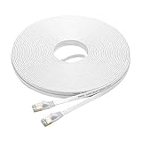 FOSTO Cat7 LANケーブル 15M イーサネットケーブル ウルトラフラットケーブル 高速 STP 爪折れ防止 RJ45コネクタ ギガビット10Gbps/600MHz 金メッキコネクタ 15M 白 業務用 屋外用 (ホワイト)