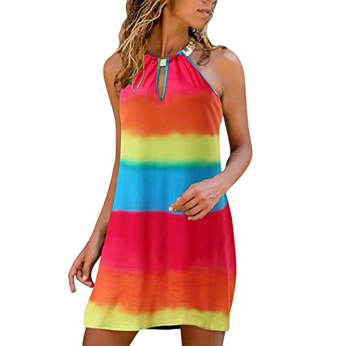 Sommerkleid Damen, Kleider Kurz Neckholder Schulterfreies Ärmellos Gradient Aufdruck Tunika Kleid Casual Locker Kurze Minikleid Frauen Sommer Elegant...