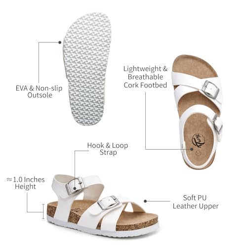 Image of Trary Girls Sandals Open Toe Casual Summer Shoes with Cork Footbed Comfortable Flat Sandals for Little Kids