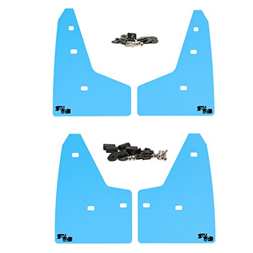RokBlokz Mud Flaps for 2016-2018 Ford Focus RS - Set of 4 - Multiple Colors Available - Mud Guards are Custom Cut and Fit - Includes All Mounting Hardware (Bright Blue with Black Logo)