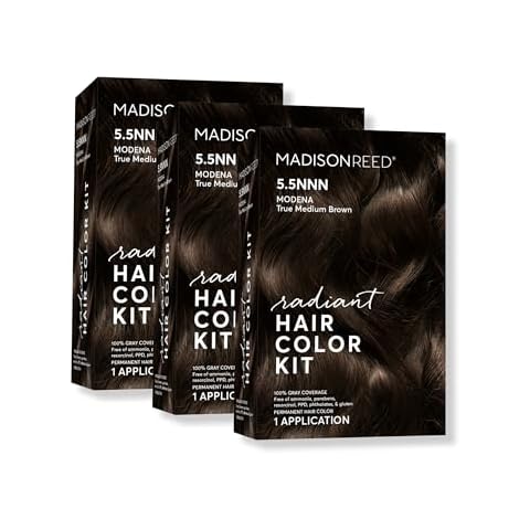 Madison Reed Radiant Hair Color Kit, Medium Brown for 100% Gray Coverage of Resistant Gray Hair, Ammonia-Free, 5.5NNN Modena Brown, Permanent Hair Dye, Pack of 3 Cover