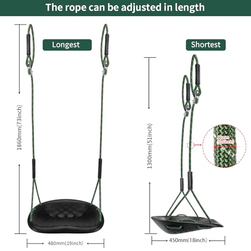 WWFFEN Heavy Duty Tree Swing, 550LBS Capacity Outdoor Swing Seat for Adults & Kids, Height Adjustable with Ropes, for Backyard Garden Patio Playground, Black