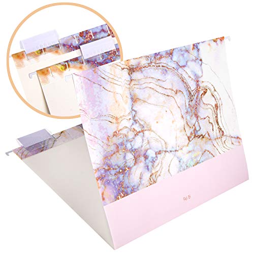 Charavector Hanging File Folders Letter Size Assorted Durable Refined Design Decorative Hanging File Folder Set, 1/5-Cut Adjustable Tabs,12Pcs For Cabinet,File Organizer,Marbling #TOP2