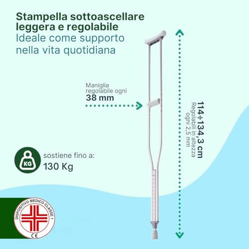 Remedia One - Stampelle Ortopediche Regolabili In Alluminio Anodizzato, Stampelle Ascellari Adulti Antiscivolo, 2 Unità – Taglia M - 2