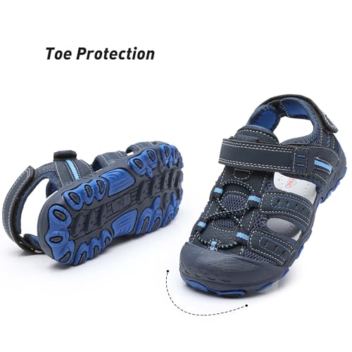 Image of Ahannie Toddler Sandals for Boys Girls Kids Closed Toe Outdoor Summer Shoes | Dual Hook-and-Loop, Adjustable Fit, Protective Wide Toe, Flexible Non-Slip Sole