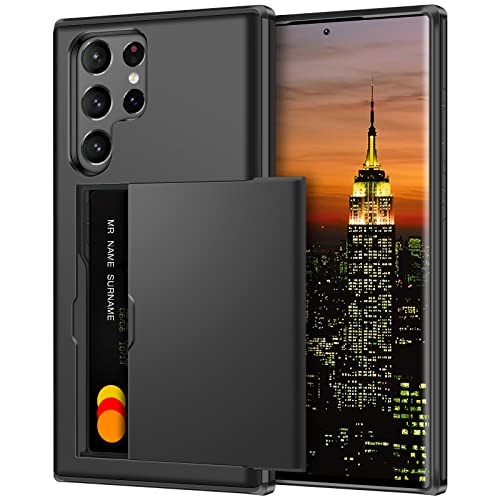 Coolden for Samsung S23 Ultra Case Wallet Case Armor Shockproof Case Hard Back Soft TPU Bumper Protective Case Card Holder Slot Wallet Case Cover for Galaxy S23 Ultra (Black)