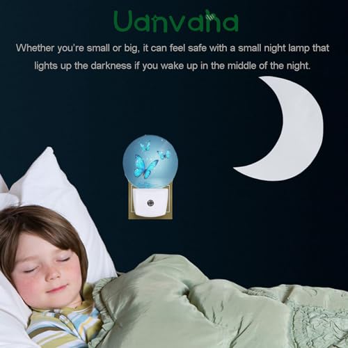 Image of Butterflies Over Lake Nightlight Blue Magical Butterfly Morphy Wings Shine Stars Plug-in Night Light LED Auto on /Off for Women Girls Bedroom Bathroom Wall Light
