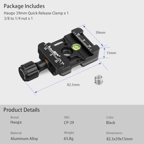 Haoge CP-39 Screw Knob Quick Release Clamp Adapter with Hand Strap Hole Bosses Boss Slot fit RRS Sunwayfoto Kirk Benro Arca Swiss Tripod or Monopod Head on Canon Nikon Sony Pentax Fujifilm Camera DSLR - Image 8