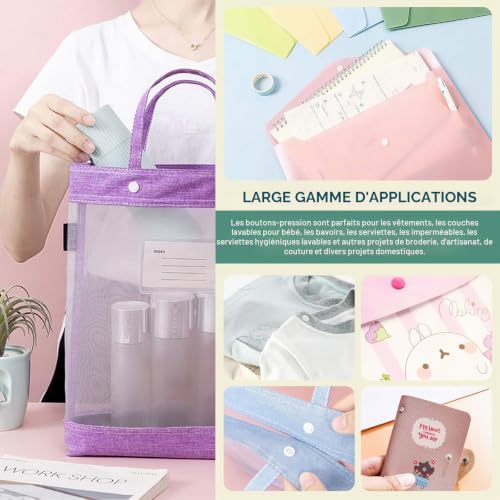Keadic Lot de 360 boutons pression en plastique T5 et 48 ensembles de boutons pression en métal et cuir avec pince à coudre rose pour projets de bricolage, couture et bricolage – vue 7