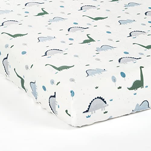 Lush Decor Baby Dinosaurs Roar Soft & Plush Fitted Crib Sheet, 52"x 28" x 9", Dusty Teal & Gray