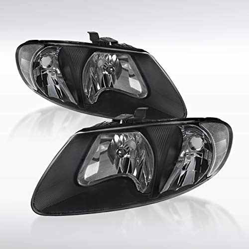 Autozensation Compatible with Dodge Caravan Chrysler Town & Country 2001-2007, Black Euro Headlights + Clear Reflector, L+R Pair Head Light Lamp Assembly