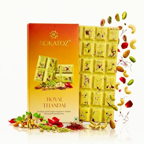 Image of XOKATOZ Exotic Premium Couverture Belgian Chocolate - 1 Royal Thandai Flavour - Flavoured White Chocolate Bars - Gift Set - Pack of 1, 75 gm (75 gm x 1)