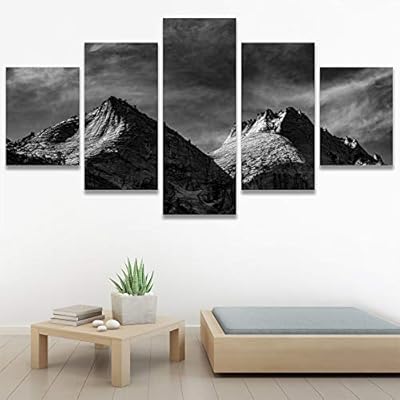 SIGNWIN 5 Panel Canvas Wall Art Monochromatic Mountains...