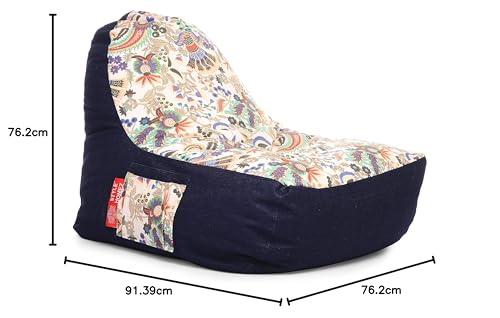 Image of Style Homez Urban Design Denim Canvas Floral Printed Chair Bean Bag XXL Size Filled with Beans Fillers