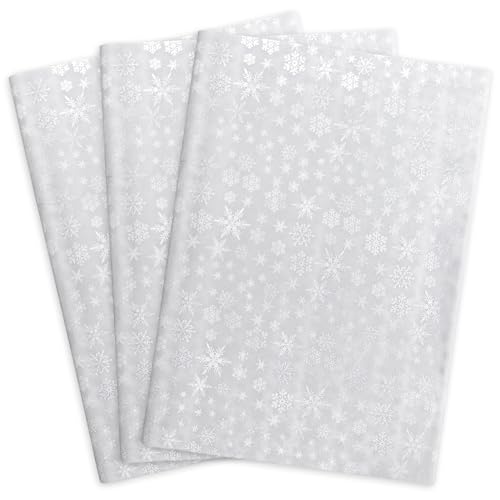 MR FIVE 60 Folhas de Papel de Seda Branco com Floco de Neve Prateado A Granel, 14