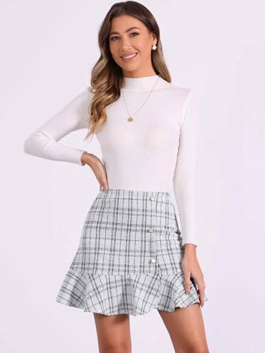 Allegra K Women's Plaid Skirts Ruffle Hem Button Decor Tweed Mini Skirt3
