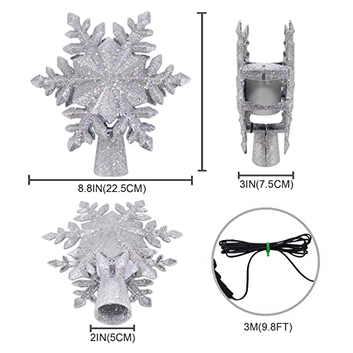 Bunny Chorus Christams Tree Topper Decoration, Sliver Snowflake Tree Topper Lighted, Rotating 3D Projector, Hollow Glitter Snowflake Design For Christmas Tree Decorations #TOP1