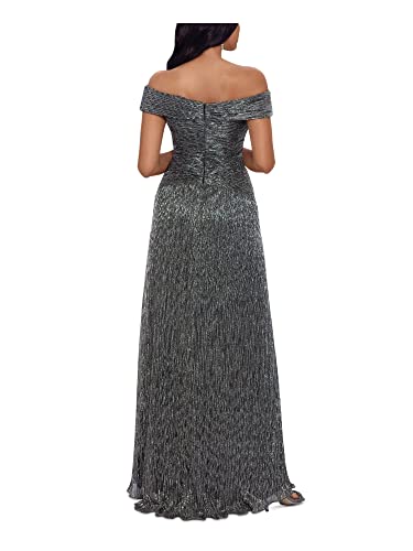 Xscape Off-The-Shoulder Pleated Metallic Gown Black/Gold 12 #TOP1