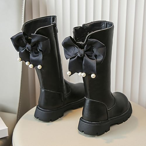 Girls Knee High Boots Low Heels Lug Sole Riding Boot Side Zipper Tall Bow Dress Booties for Toddler/Little Kid/Big Kid3